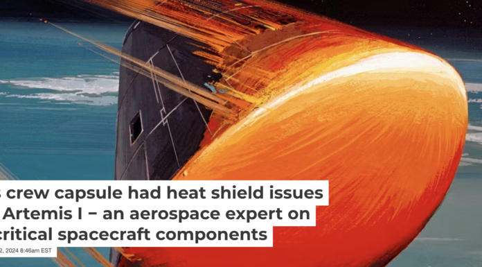 As this illustration of the Apollo VIII command module reentering Earth shows, heat shields protect the crew capsule from high temperatures. NASA Johnson Space Center